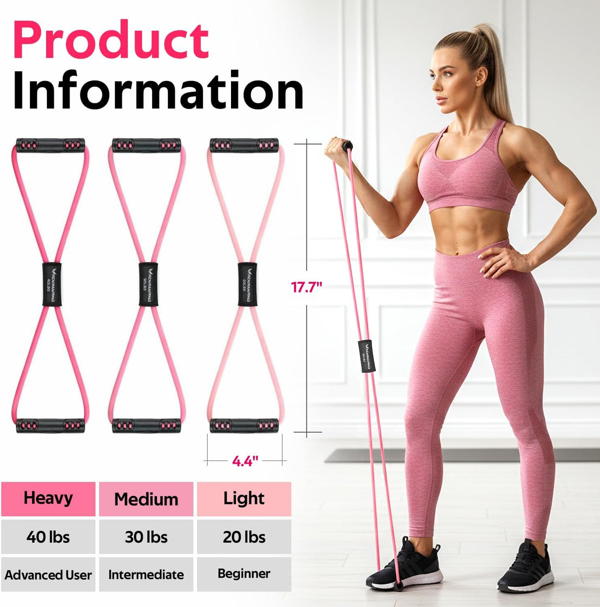 RENRANRING Figure 8 Resistance Bands - Set of 3 Exercise Tubes for Arm & Shoulder Stretching