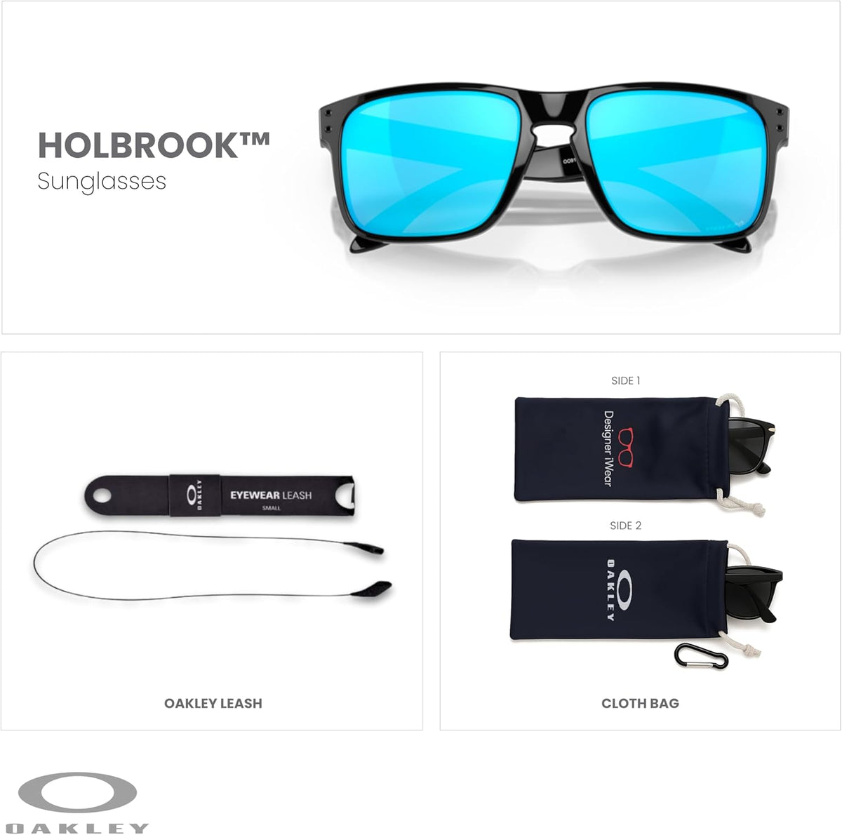 OAKLEY Holbrook OO9102 Square Sunglasses for Men+ Bundle Accessory Leash Kit, Microfiber Pouch