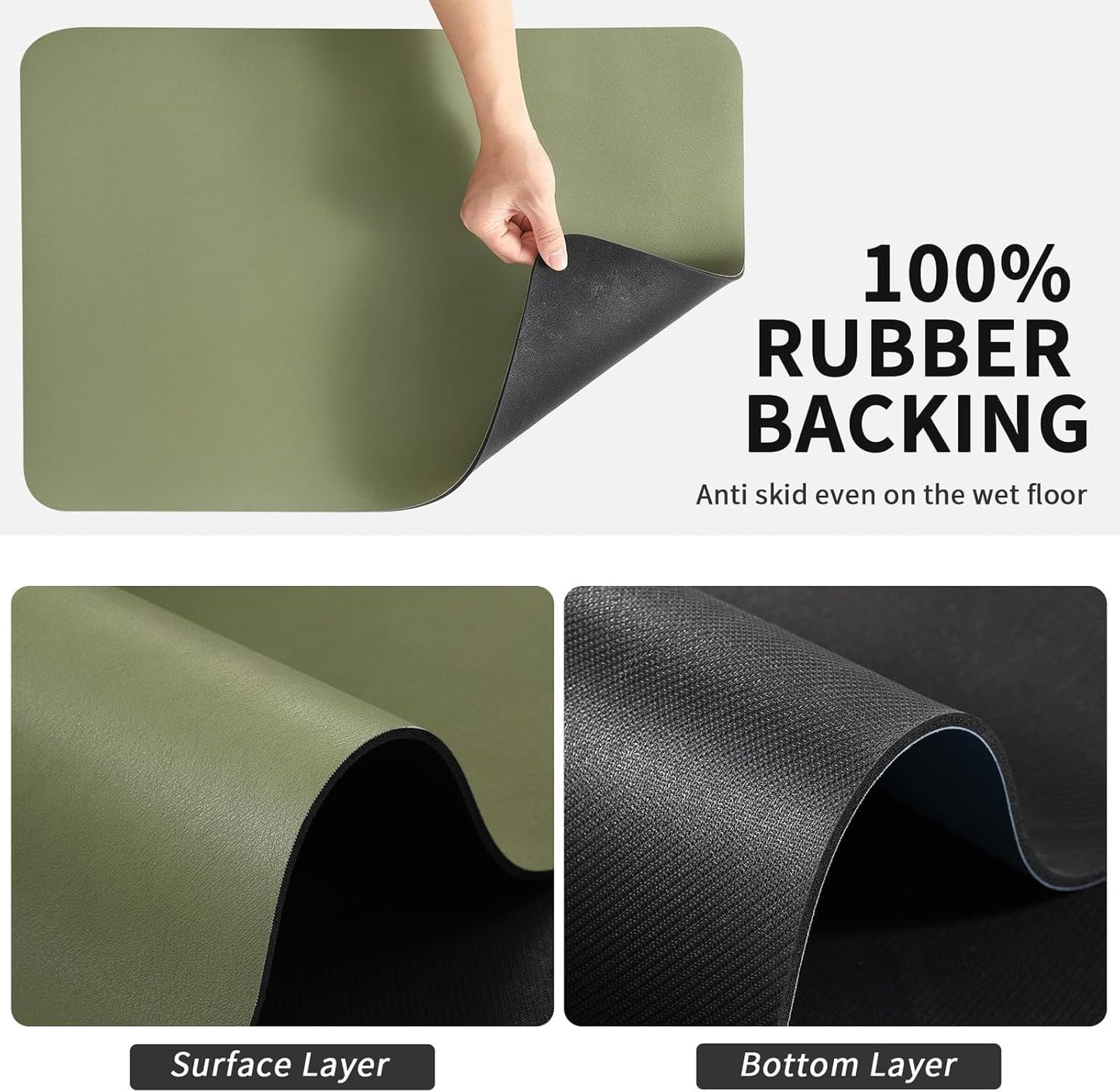 Dish Drying Mat for Kitchen Counter, Heat Resistant Drainer Mats with Non-slip Rubber Backed, Hide Stain Kitchen Super Absorbent Draining Mat, Easy to Clean Dish Rack Pad, Green 18"x32"