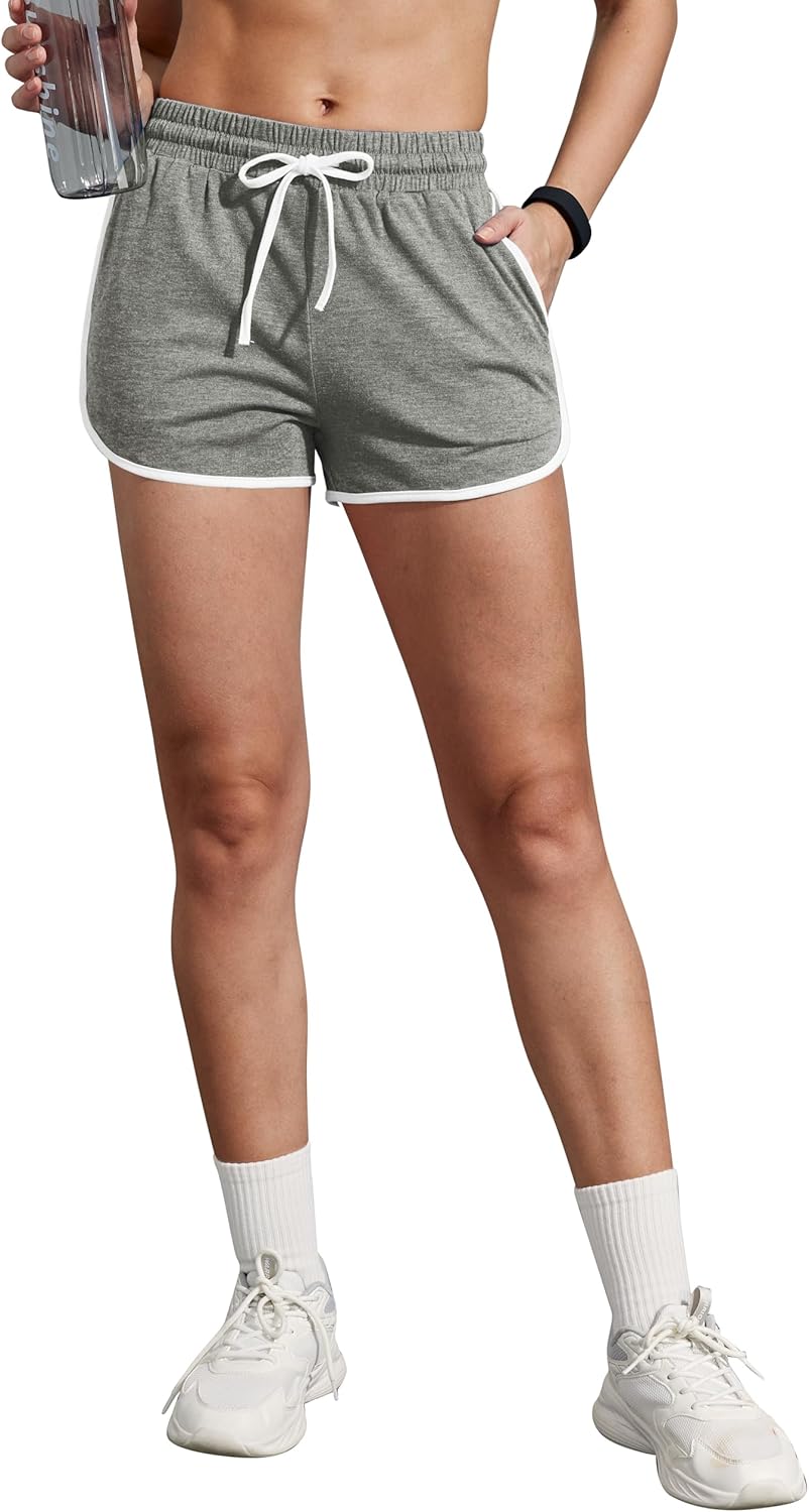 WIHOLL Women's Athletic Shorts - Color Block Dolphin Design with Pockets & Adjustable Drawstring