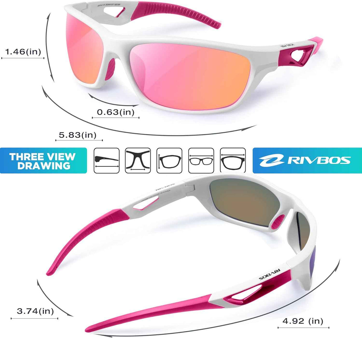 RIVBOS Polarized Sports Sunglasses for Men & Women - TR90 Frame for Cycling, Fishing, Running