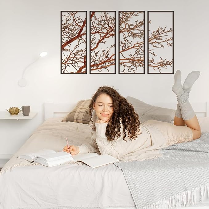 ESTART 4 Pieces Tree of Life Metal Wall Decor, Black Tree Branch Metal Wall Art, Tree Sign Wall Hangings for Home Garden Office Living Room Indoor Outdoor (Colorful, Small)