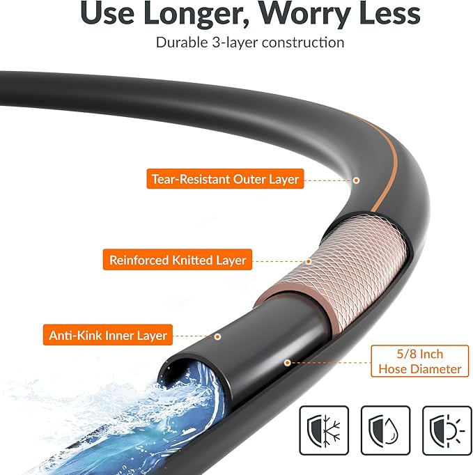 Giraffe Tools Garden Hose 5/8", Water Hose Heavy Duty, Flexible, Lightweight Hybrid Hose with Swivel Handle, 50ft Male to Female Fittings, Burst 600 PSI