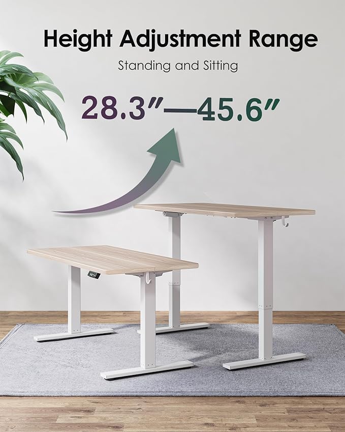 TIQLAB 55 * 28 Inches Standing Desk, Adjustable Height Stand up Desk,Sit Stand Home Office Table with Splice Board, Light Walnut