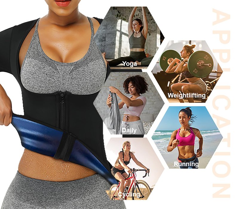 Sauna Suit Shirt for Women Sweat Vest Waist Trainer Long Sleeve Workout Thermal Top Zipper Long Sleeve L