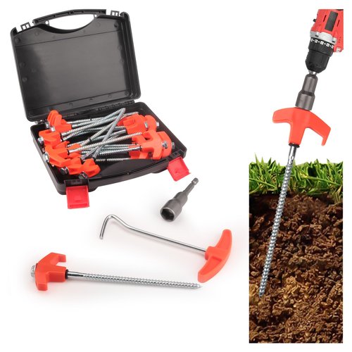 LATTHANT 20 Pcs Tent Stakes Heavy Duty, 8 in Ground Anchors Screw in, Grow in the Dark Screw in Tent Stakes, Camping Stakes with Storage Box, Threaded Tent Spikes with Hex Head Driver and Stake Puller