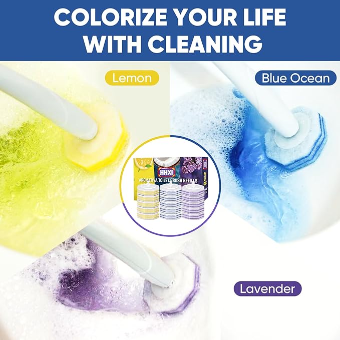 30Ct Aromative Toilet Brush Refills, Toilet Bowl Cleaner Refills, Double-Layer Cleaning Pads Added, Disposable Refill Heads for Toilet Bowl Cleaner Wands???Lemon, Blue Ocean, Lavender ???Patented???