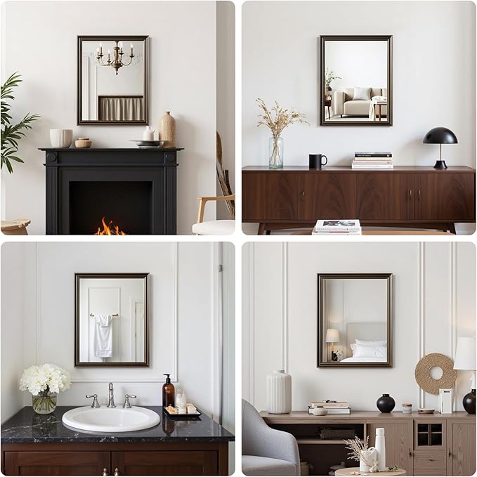 Retro Copper Effect Framed Wall Mirror, 30x40 Rectangle Mirror,