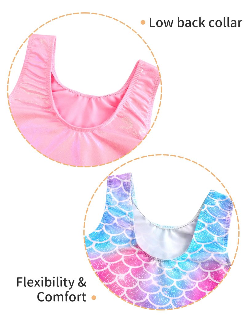 Nokecina Gymnastics Leotards for Girls Size 1-2t Pink Purple 2 Packs Sleeveless Toddler Biketards