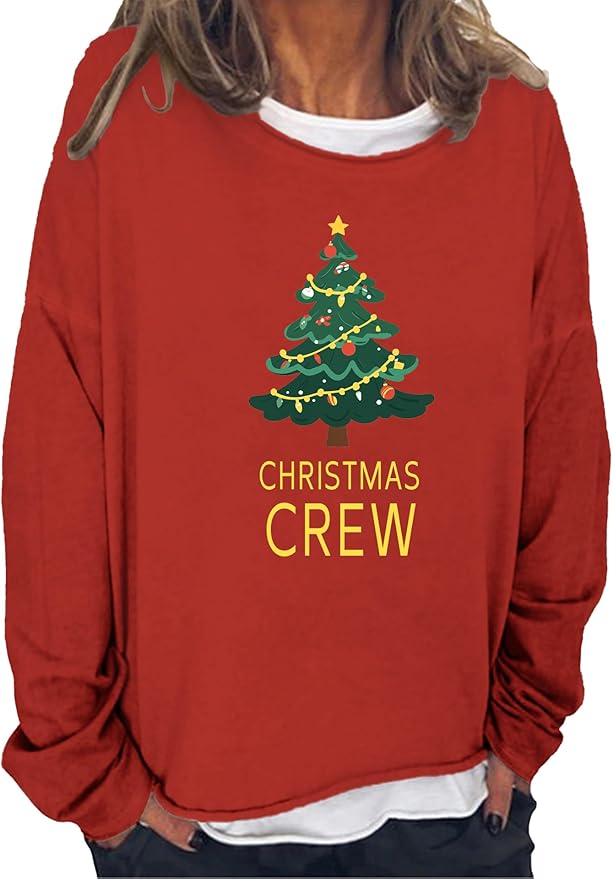 LOAIHA Merry Christmas Sweatshirt Crewneck Snowman Graphic Shirts Christmas Tree Sweater Long Sleeve Xmas Hoodie Pullover