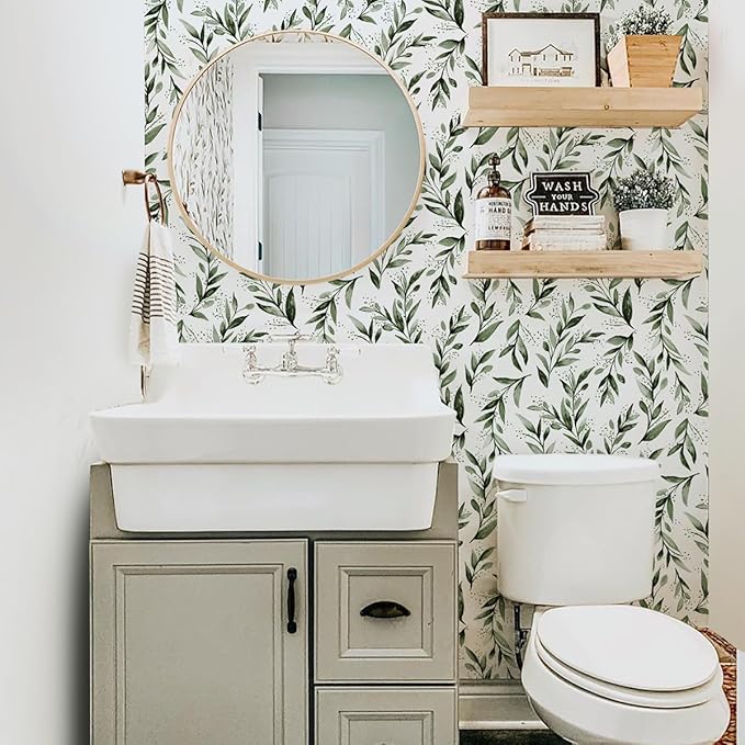Livebor Green Leaf Wallpaper Peel and Stick Olive Leaf Contact Paper 17.7inch x