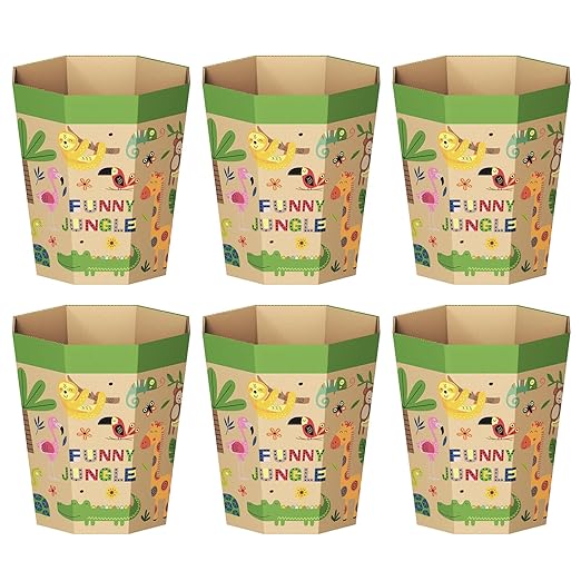 6-Pack Cardboard Trash Can – Foldable, Recyclable, Plastic-Free & Reusable Small Waste Paper Basket for Kids - Garbage Bin Perfect for Bedrooms, Playrooms, Children's Room & Outdoor (3.2 Gallon)