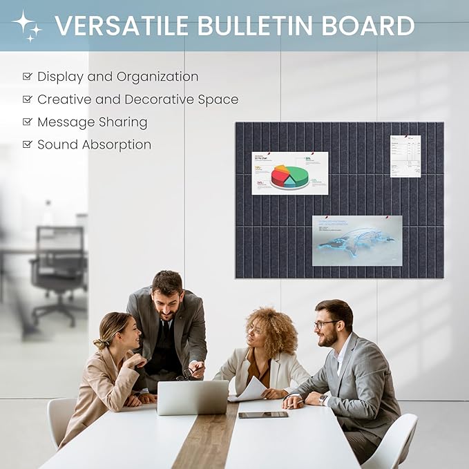 Large Cork Bulletin Board for Wall 36"x24", 6 Pack Felt Slat Wall Panel Tiles