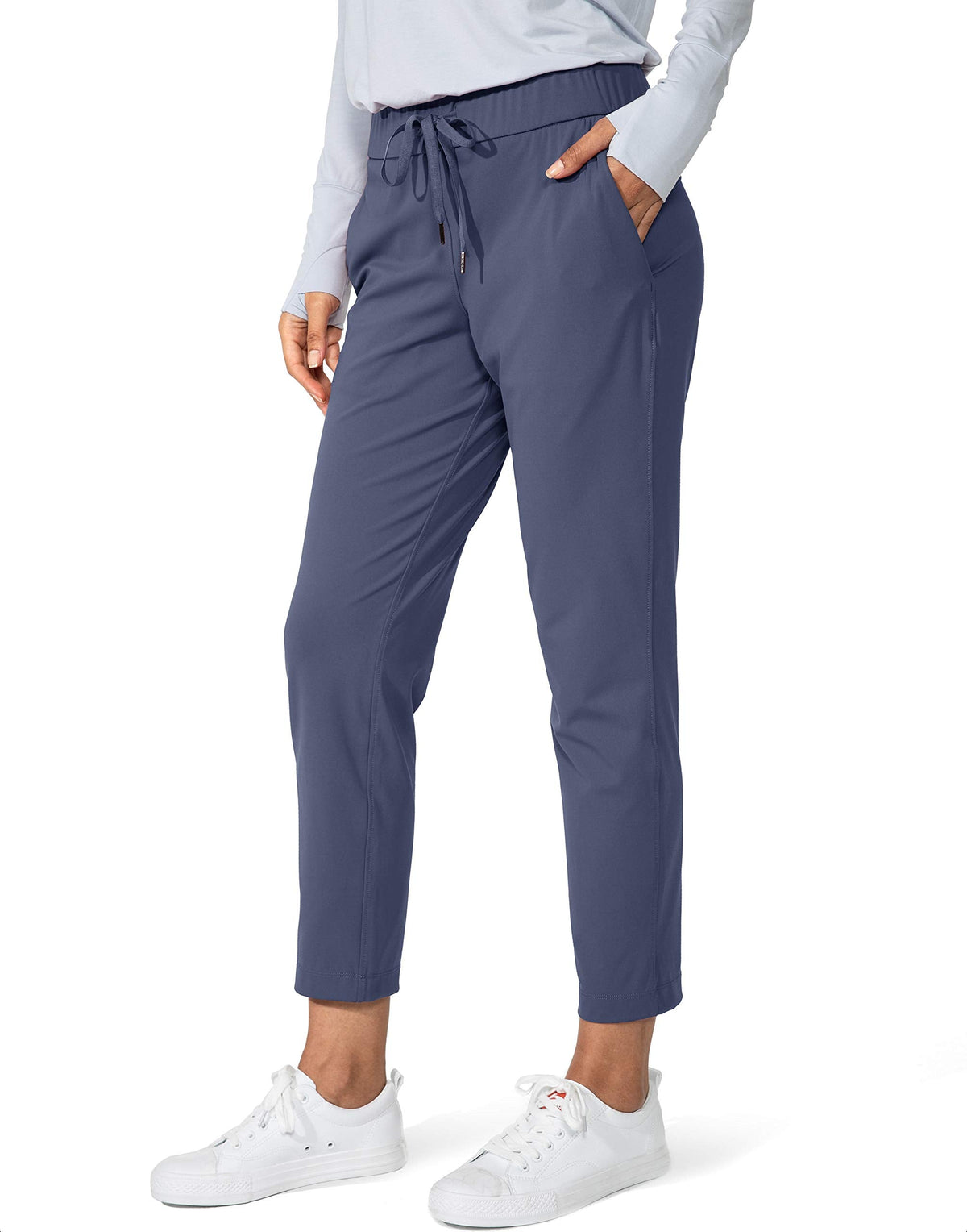 G Gradual Women's Pants with Deep Pockets 7/8 Stretch Sweatpants for Women Athletic, Golf, Lounge, Work (Dusty Blue, Medium)
