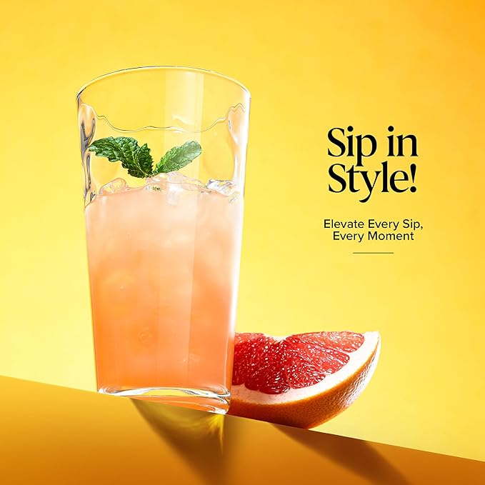Home Essentials Highball Glasses Set of 6 Bubble Glassware Cooler Set, 17 oz Kitchen Glasses Tall Collins Everyday Basic Home Bar Drinkware Water Juice Cocktails