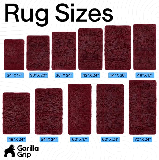 GORILLA GRIP Bath Rug Mat 60x24, Soft Absorbent Chenille, Quick Dry Microfiber Mats, Rubber Backing Washable Shower Floor Rugs, Bathmat Runner, US Designed Bathroom Home Decor Accessories Burgundy
