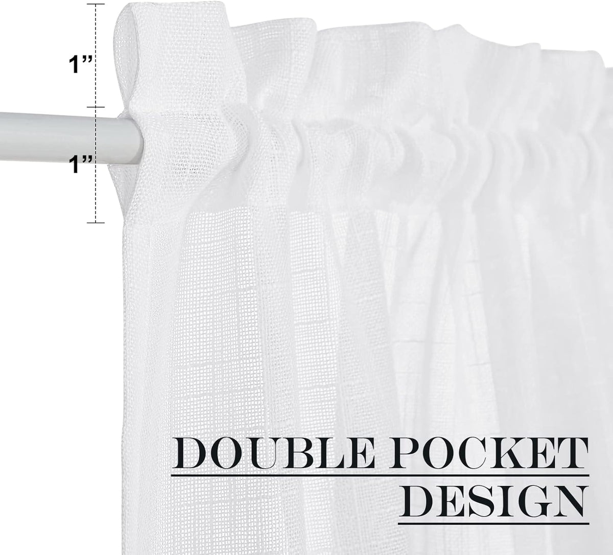 NICETOWN Lined Look Door Panel - Semitransparent Voile Window Curtain Panel Semi Sheer for Patio/Sliding Glass Door with One Bonus Tieback, 52" Width by 72" Length, White