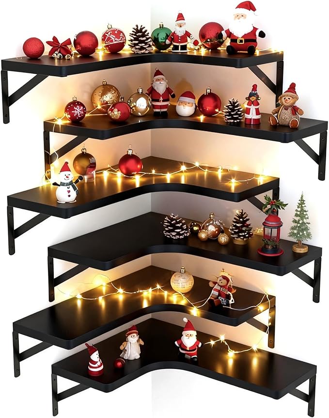 LEOPO Corner Floating Shelves Wall Mounted Set of 6, Corner Wall Shelves Rustic