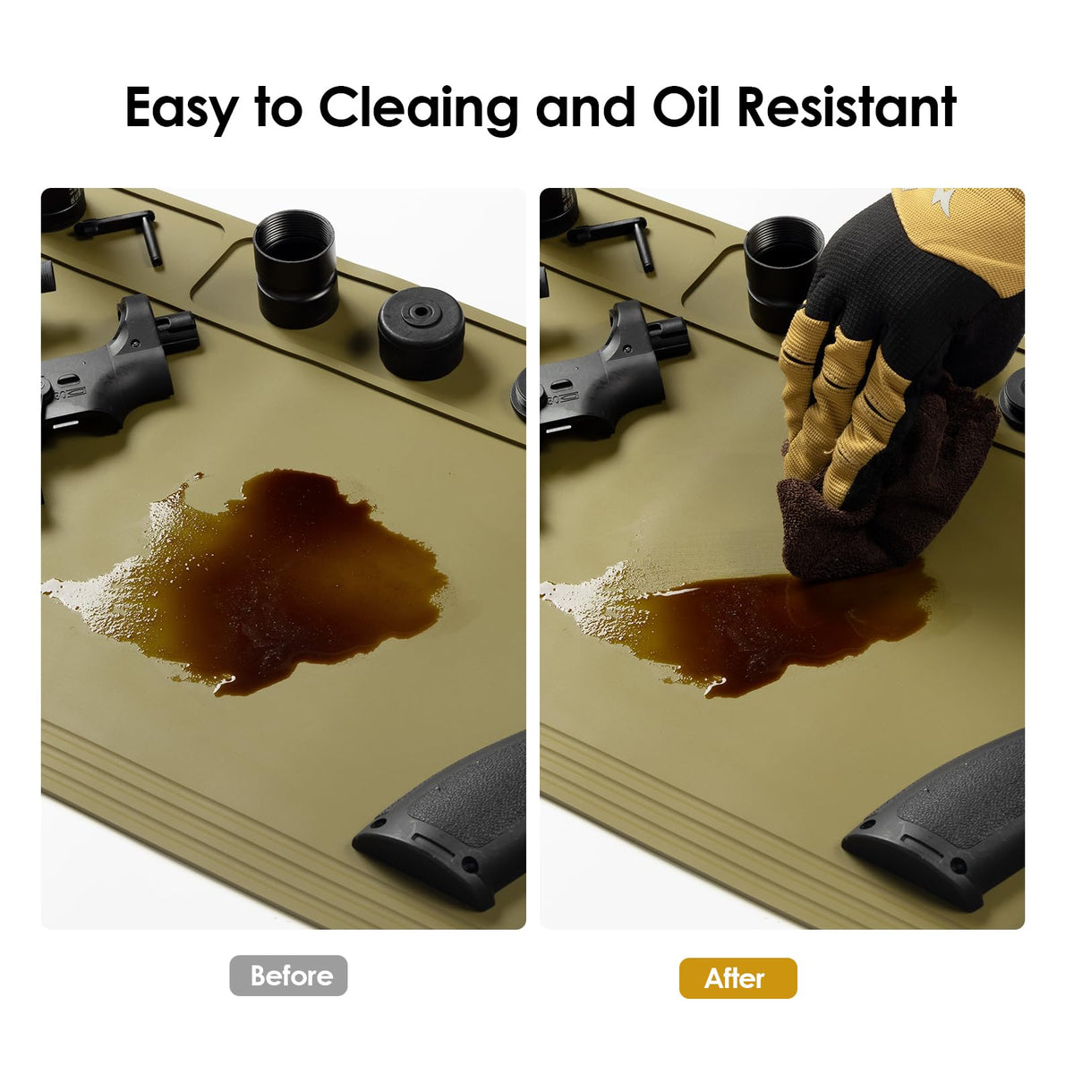 OneTigris Gun Cleaning Mat Rifle Pistol Gun Mat with Magnetic Dots, Non-Slip Oil Resistant Brown