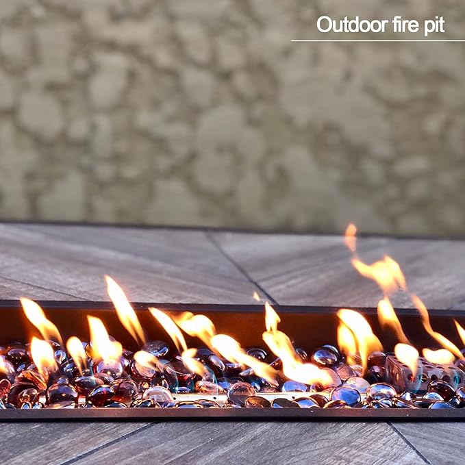 10 Pound 1/2 Inch Fire Glass Diamonds for Natural or Propane Fire Pit Fireplace and Landscaping, 10 Pounds Amber