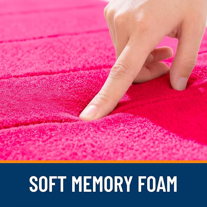OLANLY Memory Foam Bath Mat 44x24, Super Soft Absorbent Bathroom Rugs, Quick Dry, Machine Washable Shower Floor Rugs, Bathmat Carpet, Bathroom Home Decor Accessories, Hot Pink