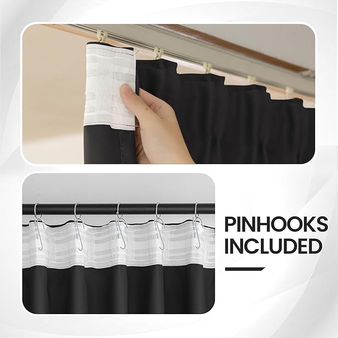 Black Thermal Insulated Blackout Curtains 63 Inches Long