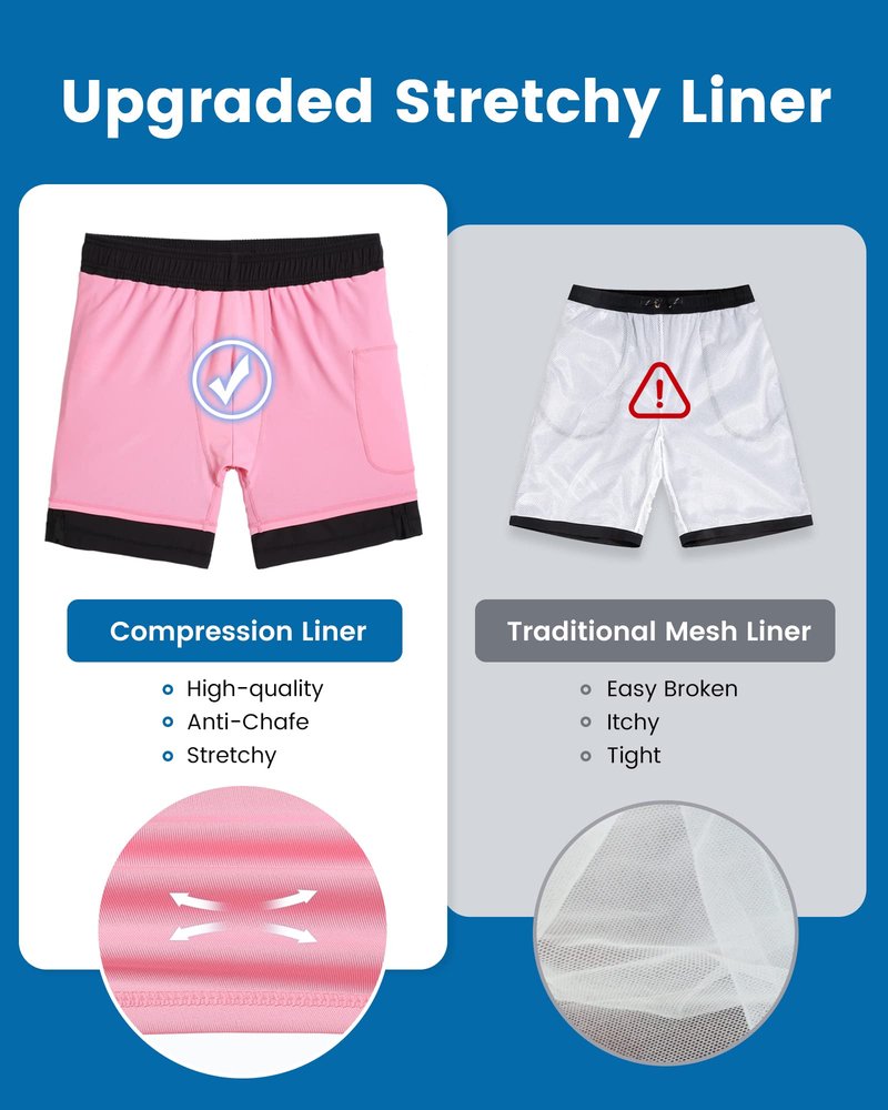 maamgic Swim Trunks Men 2 in 1 Mens Bathing Suit 7 Inch Quick Dry Mens Swimming Trunks with Zipper Pockets Pink-Black