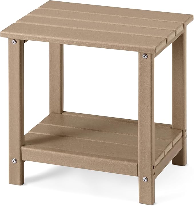 Amazon Basics Outdoor Side Table with Lower Shelf, Weather-Resistant Stainless Steel Hardware, 41.91cm x 32cm x 41.91cm, Brown, 1-Pack