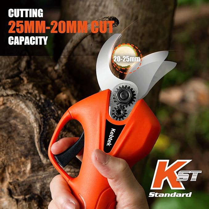 Pruning Shear Battery Powered, Kebtek Cordless Portable Electric Pruner with 2×2Ah Batteries 6-8H Runtime -16.8V 25MM/ Cutting Diameter, Lightweight 880g for Garden Tree Branch Pruning