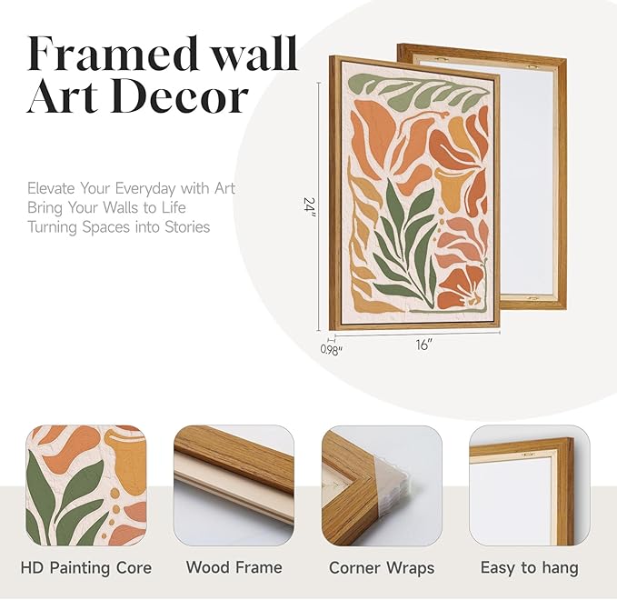 3 Piece Framed Boho Floral Wall Art