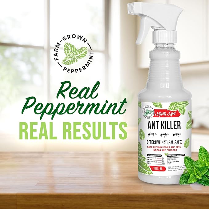 Mighty Mint Peppermint Oil Ant Killer Spray – Natural Ant Repellent for Indoor & Outdoor Use – Plant-Based Insect & Pest Control – 16 oz (Pack of 2)
