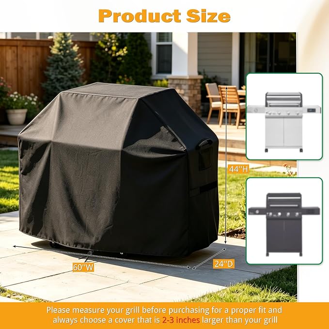 Grill Cover for Monument Denali (Pro) 4+1 / Denali 425 / Denali 405, Heavy Duty Waterproof All-Weather Protection, Outdoor Fade Resistant BBQ Grill Cover (60" W×23" D×44" H)