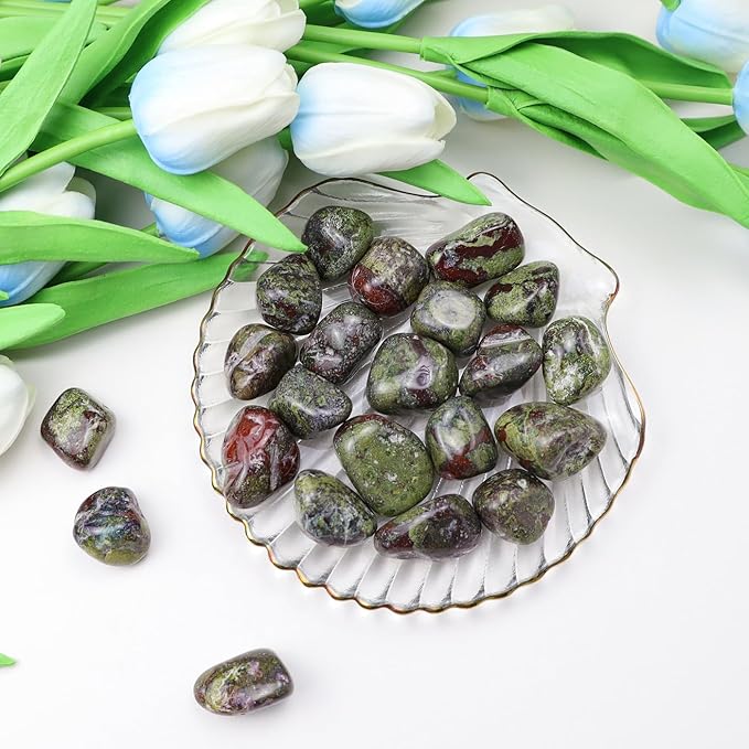 QINJIEJIE Dragon Bloodstone Polished Stones Tumbled Crystals Bulk Gemstones Healing Crystal Rocks Set Decorative Landscape Quartz Real Reiki Stone for Vase Home Decor Energy Witchcraft Gifts 0.5 LBS