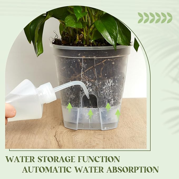 Wonderjune Self Watering Pots for Indoor Plants with Deep Reservoir and High Drainage Holes for Outdoor Plants and Flowers, Bare Root Planter(4.72'', 5.91'', 7.09'',Clear,3 Pcs)