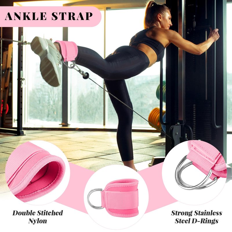Barbell Pad Set,10 Pcs Barbell pads For Hip Thrust Squat & Lunges Support,With 2 Workout Ankle Straps, 2 Workout Gloves, 2 Gym Straps Weight Lifting, Resistance Bands,Olympic Bar Pad,Carry Bag (Pink, Medium-Gloves)