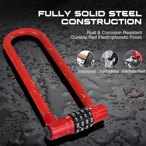 Bike U Lock - Heavy-Duty 4-Digit Combination U-Shaped Bicycle Lock for Ultimate Security