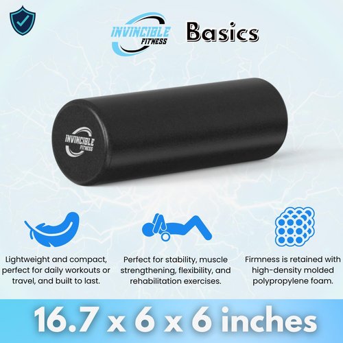 Invincible Fitness EPP Foam Roller - 17'' Deep Tissue Massage for Enhanced Recovery & Pain Relief (Black)