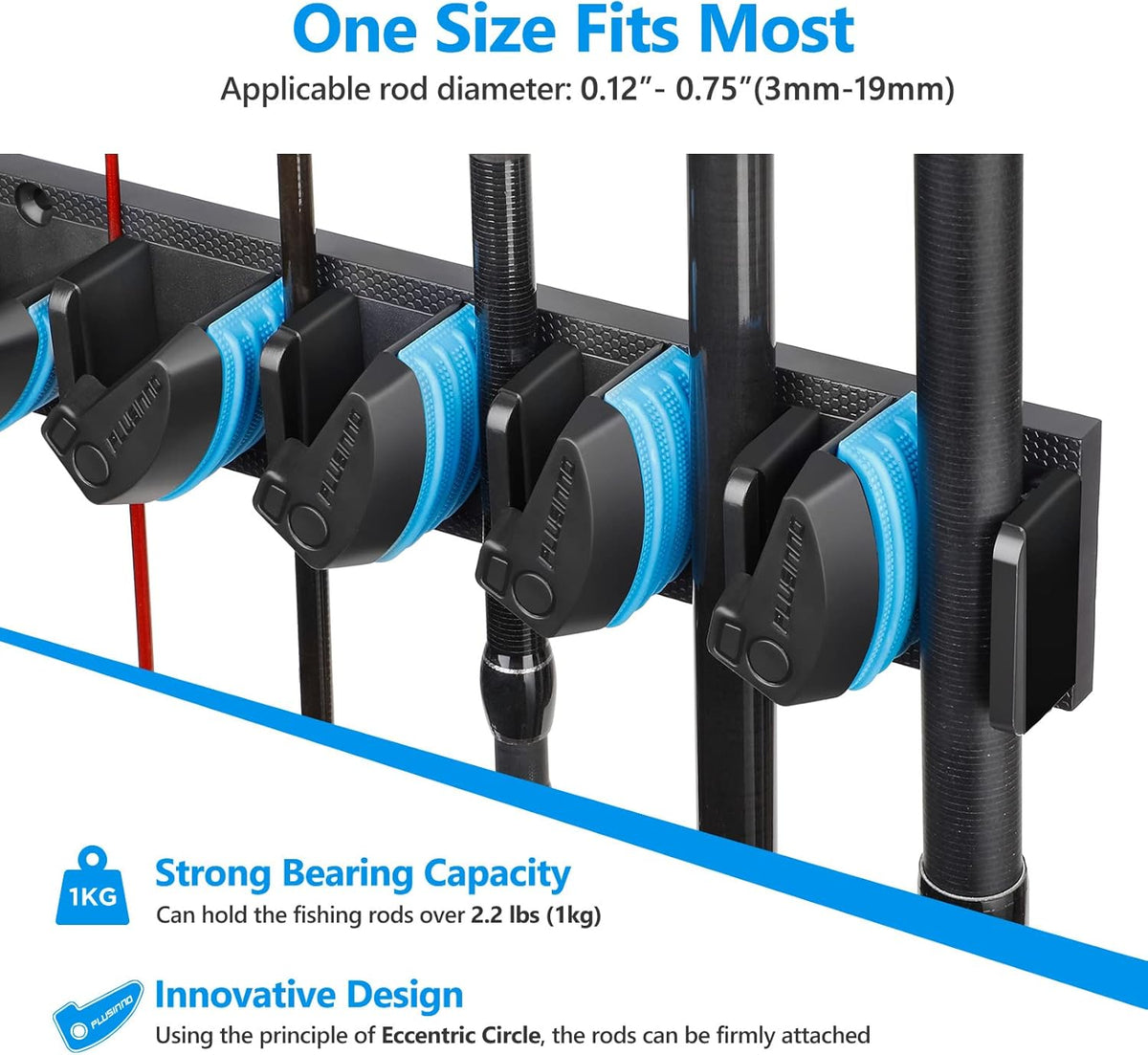 PLUSINNO Fishing Rod Rack - Wall Mounted Holder for Up to 36 Rods | 4-Pack Fishing Gear Storage