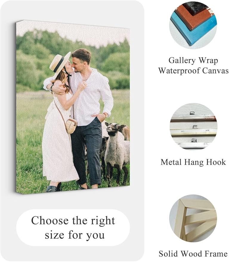 Jovivi Custom Canvas Prints with Your Pictures - Personalized Photos Print,Wall Art Poster Canvas Printing Customized Photo Gifts for Wedding Family Pets Home Office Decor Frame 14x11
