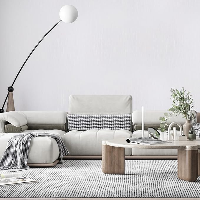 Grasscloth Peel and Stick Wallpaper White Gold Wallpaper 15.7"x 196" Thick