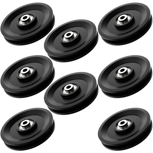 Anobeyi 114mm/4.5" Universal Nylon Bearing Pulley System, Gym Workout Cable Pulley Wheel & Weight Attachment Replacementfor Home Gym, Pulldown Smith Machine, Garage Lifting Equipment (Black-8pcs)