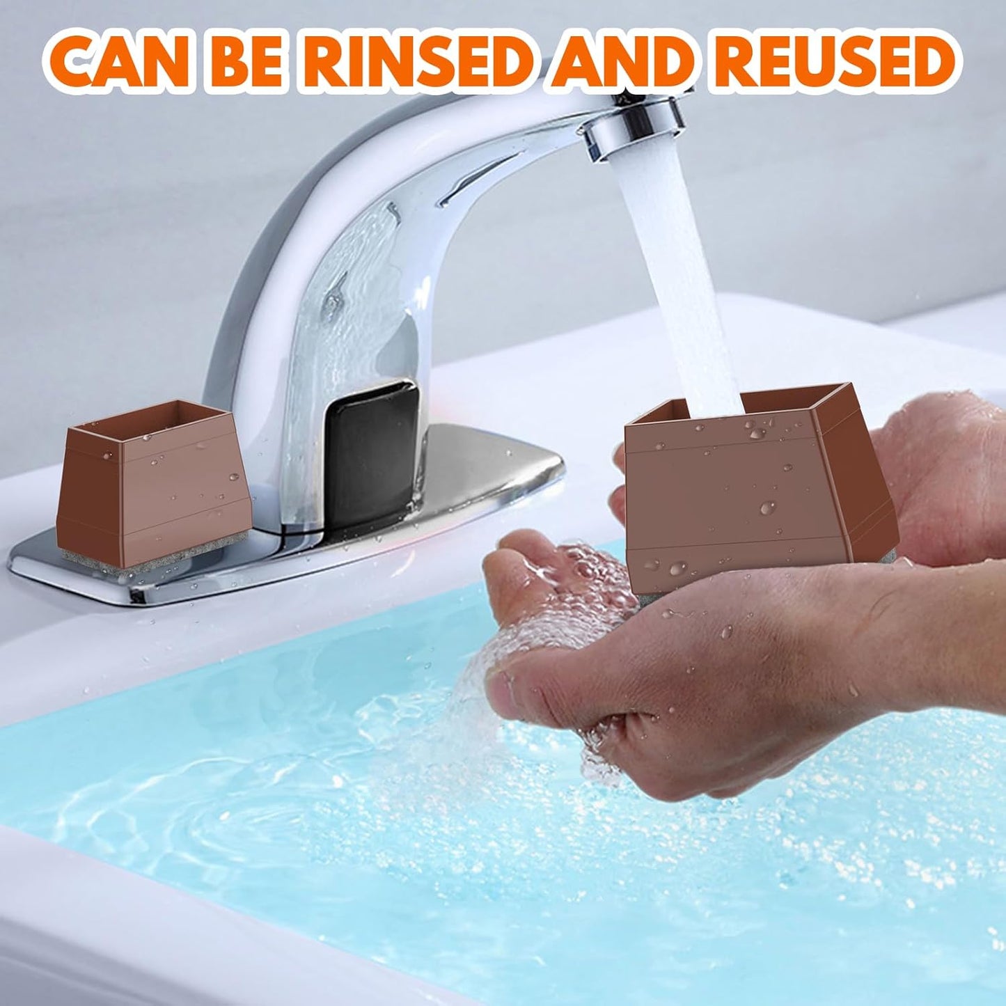 Rectangle Chair Leg Protectors for Hardwood Floors,16 PCS Silicone Covers to Protect Wood Tile Floors Felt Pads Furniture Leg Caps Reduce Noise. Easy to Move.(Brown,1.5 x 2.5 Inch,Rectangle)