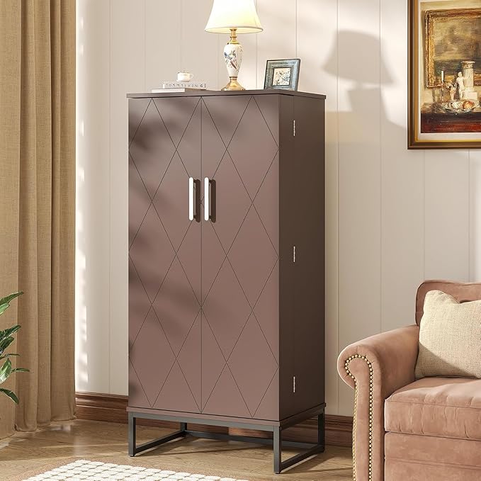 51” Kitchen Pantry Storage Cabinet, White Freestanding Pantry Cabinets with Doors and Adjustable Shelves, Buffet Cupboards Storage Cabinet for Home Office Use, Dinning Room(Brown)