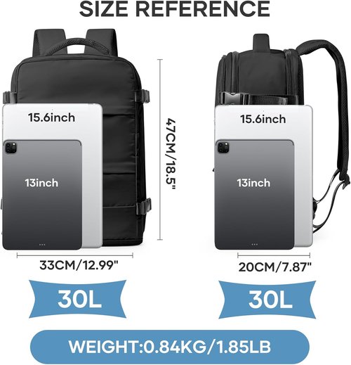 Coowoz Large Travel Backpack - Waterproof Hiking Rucksack for 15.6" Laptop | Flight Approved, Black