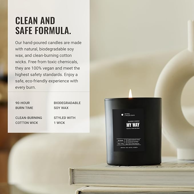 Hotel Collection - Sweetest Taboo Single Wick Classic Candle - Hotel Inpsired Luxury Candle - 90 - Hours Burn Time - Hints of White Woods, Pomegranate, and Peony - 14 oz - Black