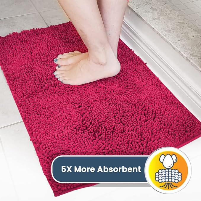 Muddy Mat® | Super Water Absorbent Door Mat Indoor, Microfiber Quick Dry Chenille Entryway Rug, Slip Resistant Front Door Mat, Indoor Mats for Entryway, Machine Washable Pet Rug, Hot Pink 48" x 60"