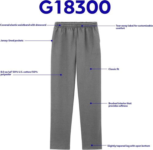 Gildan Fleece Sweatpants - Comfortable Open Bottom Design with Pockets | Adult Size G18300