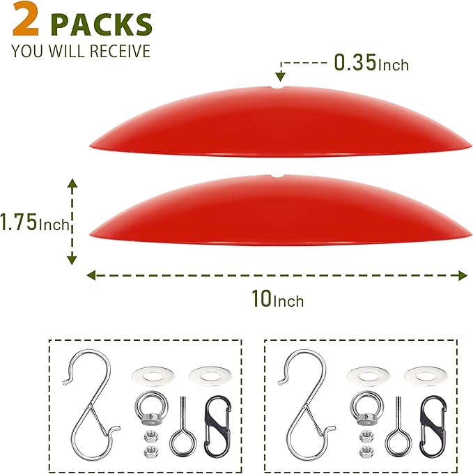 10" Small Bird Feeder Dome, Hummingbird Feeder Rain Guard, Bird Feeder Cover for Small Feeders, Protective Cover Work with Ant Guards（Red,2 Pack