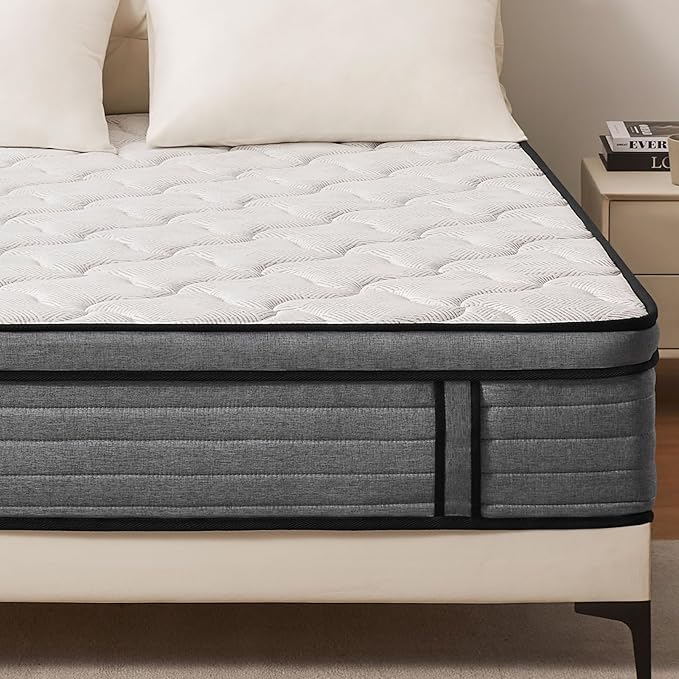 VKT 10 Inch Queen Hybrid Mattress - Medium Firm Feel Back Support, Mattress in a Box with Individual Pocket Springs, Cooling Memory Foam for Pressure Relief with CertiPUR-US Certified