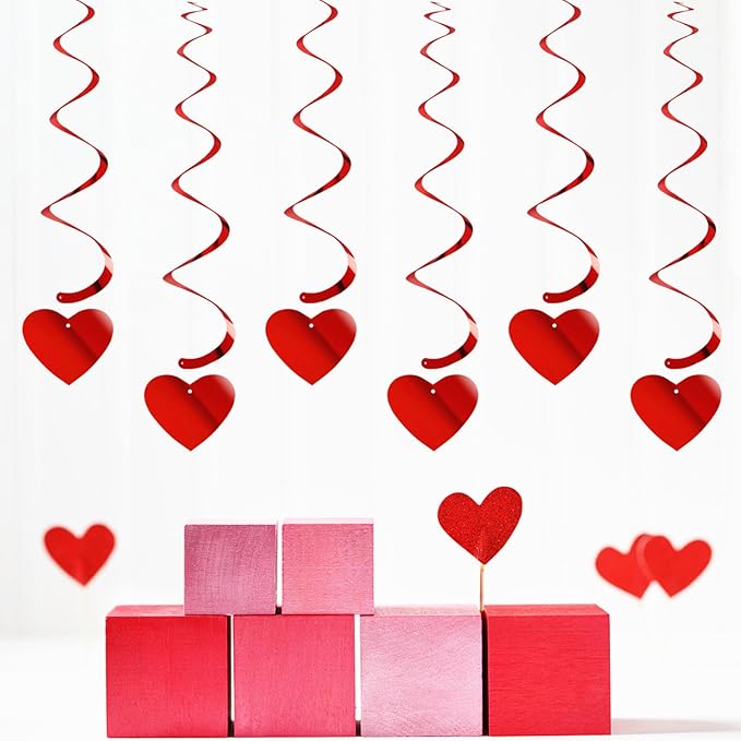 Red Heart Swirls Party-Decorations - 18Pcs Romantic Special Night Galentines Hanging Streamers Garland, Girl Wedding Anniversary Baby Bridal Shower Birthday Decor Supplies Hugtmr